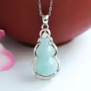 Jadeite Gourd Pendant with Large Diamond Style Jade, Stone Jade Necklace