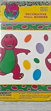 Barney Purple Dinosaur Cartoon Wall Border Pre-Pasted 5 Yd. Roll Lot 13D