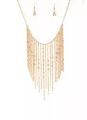 Paparazzi First Class Fringe Gold Necklace Earring Set NEW