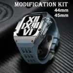 【新】不鏽鋼改裝套件 適用 APPLE WATCH錶帶 4 5 6 7 8 9 44MM 45MM保護殼 氟橡膠錶帶