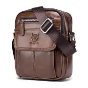 BULLCAPTAIN Men's Casual Shoulder Bag High Quality Business Messenger Bag Cowhide Leather Mini Pocket Large Capacity Bag