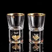DUJUST Shot Glasses (1.5oz), Crystal Shot Glass Set Decorated with 24K Gold Leaf Flakes, Cool & Cute Shot Cups, BPA-Free & Lead-Free, Perfect for Décor & Collection, Gift Choice - 2 pcs