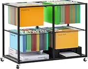Qriocioa Rolling File Cart with Wheels Letter & Legal-Sized Metal Mobile File Cart Pull-Out Hanging Files Movable File Folder Drawer Rack File Cabinet Storage