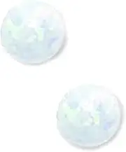 [JewelryWeb] 14k Yellow Gold White 5mm Round Simulated Opal Earrings Stud Earring for Women