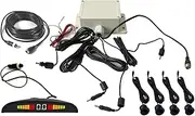 Elinz Reverse Parking System 4 Ultrasonic Sensor Kit IP67 LED Display 10m 4PIN AV Cable Trailer Caravan Truck Boat Buzzer Alarm 12V 24V