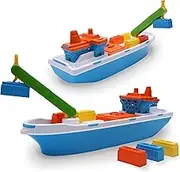Toyland® 41cm (16") Colourful Cargo Ship with Moveable Doors, Crane & 6 Plastic Containers - Kids Floating Water Toy - Pool & Bathtime Toys - 3 Years +
