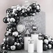 Black White Silver Balloon Arch Garland Kit with 4D Disco Balloon Party Decoration Supplies Perfect for Birthday, Wedding, Graduate, Festival Party Decoration.