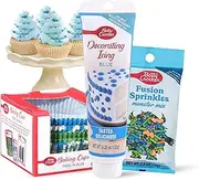 Betty Crocker Cupcake Kit For Boys - Includes 100 ct Betty Crocker blue cupcake liners, Fusion Monster Mix Sprinkles, and Decorating Blue Icing - Perfect for gender reveals, baby showers, & birthdays