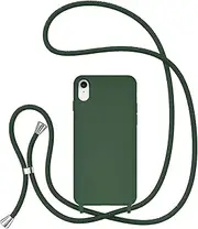 UEEBAI Crossbody Lanyard Phone case for iPhone XR, Silicone Phone Cover with Adjustable Necklace Strap Soft Belt Neck Cord Lanyard Shockproof Protective Case - Deep Green