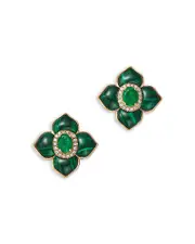 Bloomingdale's Fine Collection Emerald, Malachite & Diamond Clover Earrings in 14K Yellow Gold