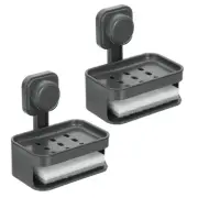 2Pcs Wall Mounted Suction Cup Soap Dish Sponge Holder for Shower Kitchen, Gray