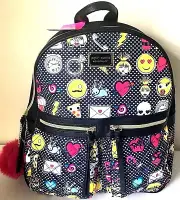 Betsey Johnson Emoji Backpack Travel School Bag Multi Emoticon Smiley Icon