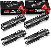 LETMY Tactical Flashlight, Super Bright LED Mini Flashlights with Belt Clip, Zoomable, 3 Modes, Waterproof - Best EDC Flashlight for Gift, Hiking, Camping, Hurricane & Power Outage (4 Pack)