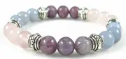 Crystal Gemstone Bracelet - Handcrafted - Natural Blue Chalcedony, Lepidolite and Rose Quartz 8mm