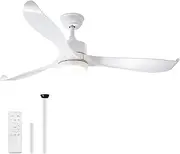 USOR 56" Modern Ceiling Fan with Lights and Remote, White Ceiling Fan, 3 Curved Blades, Noiseless Reversible Motor, Kitchen, Living Room, and bedroom ceiling fan with lights.