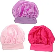[EXQUIMEUBLE] 3Pcs Wide Brim Night Sleeping Hat Candy Color Elastic Caps for Comfortable Breathable Hair Protection Rosy Light