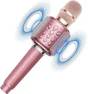 Rose Pink Bluetooth Karaoke Microphone Wireless Rechargeable Microphone