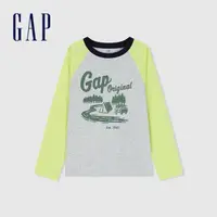 在飛比找momo購物網優惠-【GAP】男童裝 Logo印花圓領長袖T恤-黃灰撞色(891