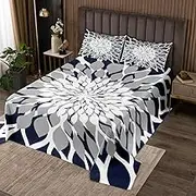 Homemissing Grey Navy Blue Flower Bedspread King Size Bohemian Style Exotic Floral Decorative Quilted Coverlet Boys Girls Modern Striped Art Coverlet Set Luxury Geometry Quilted