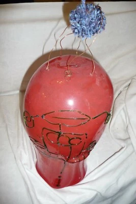 Glass sculpture 2016 surreal 'RED ROBOT HEAD' hand blown AMAZING unique 33cm