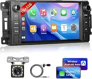 Podofo 7" Touchscreen Car Stereo for Jeep Wrangler JK Dodge Ram Chevrolet Chrysler with Wireless Apple CarPlay Android Auto, Backup Camera, GPS Navigation, Mirror Link, WiFi, FM RDS, Bluetooth