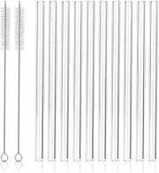 12 Reusable Borosilicate Glass Straws and Brushes, Measuring 7 Inches X 8 Millimeters, Including 10 Straight Tubes and 2 Brushes, Reusable Straw Brushes for Juice, Coffee, and Cocktails