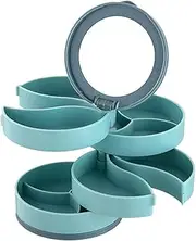 Jewelry Organizer Small Rotating Jewelry Storage Case, Mirror Jewelry Storage Box Earring Holder for Women 4-layer Rotating Travel Jewelry Tray Case with Lid for Earrings Necklaces (Blue)