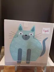 3 Sprouts Children's Fabric Storage Cube Box Soft Toy Bin, Blue Cat (Open Box)