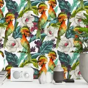 Exotic birds leaves removable Wallpaper green mural Self Adhesive Peel & Stick