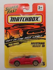 Mustang Mach III, VINTAGE 1994 Matchbox Super Fast #15, MB257. Red w/ blue tampo
