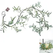 Artificial Olive Green Leaf Garland LED Vine String Lights with Timer for Wedding Party Christmas Decoration-Style 2:Olive leaf