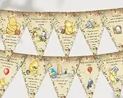 24PCS Winnie Quotes Banner Flags Classic Pooh Hanging Decorations Winnie Inspired Banner For Baby Shower Birthday Party Supplies