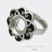 Authentic Kameleon Silver Black Enamel Flower Ring Size 5 KR009B#5 RETIRED