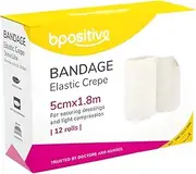Elastic Crepe Bandage 5cm x 1.8m - Pack of 12 | Bpositive Compression Wrap for Injury Recovery, Muscle Support, First Aid & Sports Use