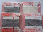 FOUR Griffin Cards 100% Silk Thread Cords W/Needle Szs6,8,10 Grey White G214 DNG