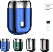 New Model Mini Dual-Head Electric Shaver - Portable Rechargeable Waterproof Unisex Pocket Size Washable for Home, Car, Travel (Blue)