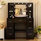 Large Dressing Table With LED Lights Mirror 7 Drawers Black Makeup Vanity Desk