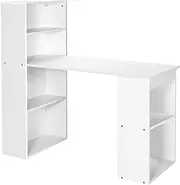 Giantex Reversible Computer Desk with Bookshelf, Writing Study Workstation w/Storage Shelves & CPU Stand, Modern Computer Table w/Large Desktop for Home & Office, Space-Saving Design (White)