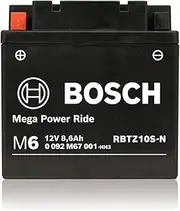 [Bosch] AGM Motorcycle Battery, Powersport Battery M6 RBTZ10S-N Mega Power Ride - 12V, 8.6 A/h Rate, 190 CCA, Lead-acid for Two-Wheeler Vehicles, Type B, Left (+) Right (-), 150 x 88 x 93 mm