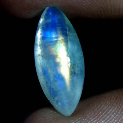 07.45cts BLUE FIRE WHITE RAINBOW MOONSTONE MARQUISE CABOCHON GEMSTONE Golden001