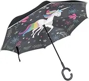 Double Layer Inverted Umbrella Cars Reverse Umbrella Color Unicorn Flower Windproof UV Proof Travel Outdoor Umbrella