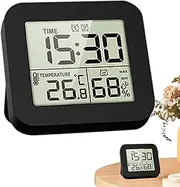 Temperature Humidity Monitor,LCD Display 3 in 1 Thermohygrometer Clock with Backlight - Multifunction Indoor Temperature and Humidity Sensor for Nursery Bedroom Living Room