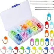 Taicols Locking Stitch Markers, 150 Pcs Assorted Colour Crochet Hook Set and 4 Pcs Yarn Large Eye Blunt Needles, Knitting Crochet Counter Stitch Needle Clip Multi-Colored with Compartment Box (10 Colors)