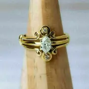 Classic Solitaire Style Marquise & Round White Stone With Prong Engagement Ring