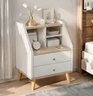 Bedside Table Bedroom Nordic Warm White Natural Wood Grain 2 Drawers Curve 2D-47