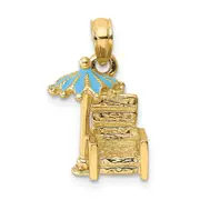 14k Yellow Gold 3-D Beach Chair w/Aqua Enameled Umbrella Charm