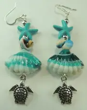 Shell Lampwork Howlite Starfish Shells & Turtle Earrings Handmade Jewelry