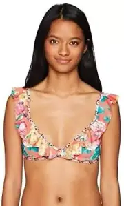 Hobie Women's Petal Pusher Triangle Bra Hot Coral Bikini Top