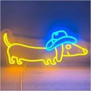 Sign Lamp Cowboy Hat Dachshund Neon Sign, LED Lamps USB-powered For Living Room Game Room Pet Themed Spaces 41cmх17.9cm