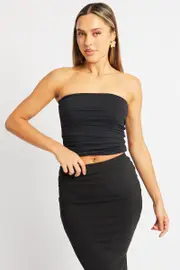 Black Bandeau Top Side Rushed Supersoft - Size 16XL, Women's Bandeau